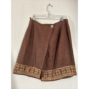 Vintage Krizia Maxi Skirt Womens 4 Silk Brown Beaded Bottom Boho Style